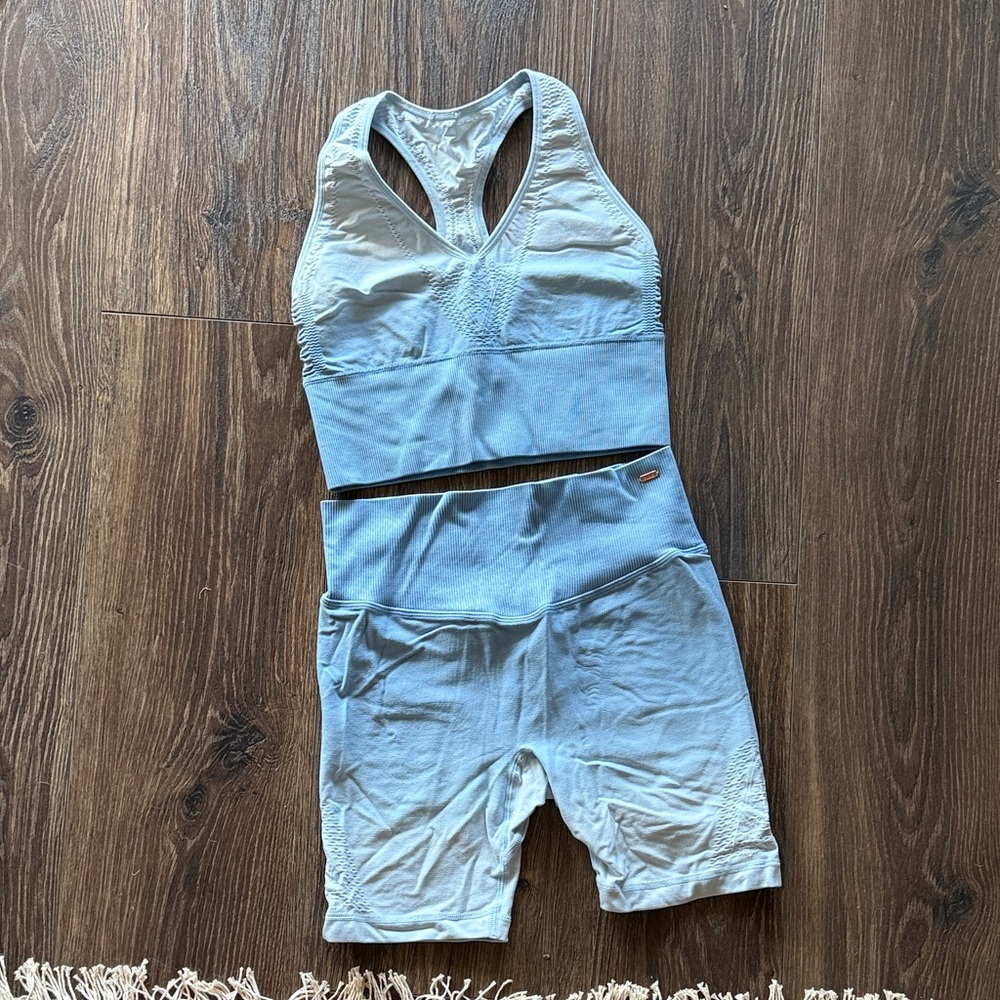 Light Blue Sports Bra and Biker Short Set